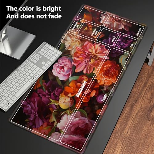 Board Game Mat TCG Playmat Plus 50 Pcs Card Sleeves, 24 x 14 inches Table Mats Games Mousepad with Zones Smooth Surface for MTG RPG CCG Trading Card Game Play Mats, Canvas Flower - color: Canvas Flower, size: Zone 1