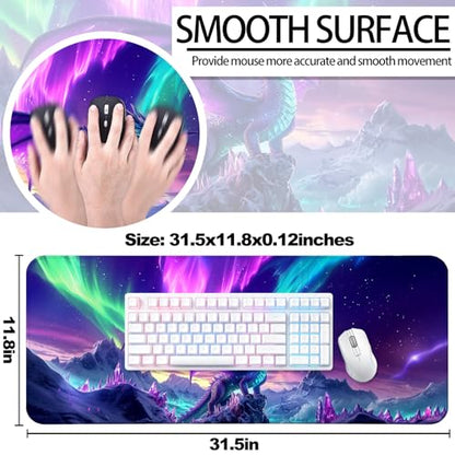 Fantasy Aurora Scenery and Dragon Gaming Desk Mat, Computer Keyboard Large Extended Long Mouse Pad for Office and Home, XL (W06) - color: W06