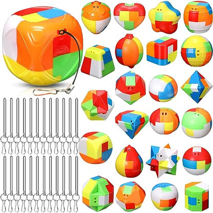 Syhood 24 Pieces Brain Teaser Puzzles for Adults Mind Game Toys Set, 3D Plastic Unlock Interlock Puzzle, Cube, Ball, Barrel, Interlocking Sensory Educational Toys for Mind, Iq, Logic Test