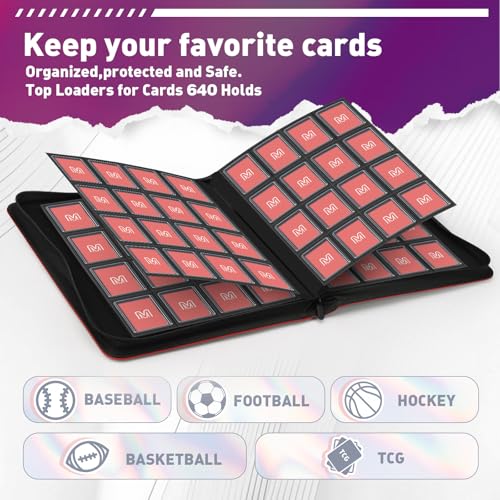 16 Pocket Toploader Binder,Holds 640 TopLoaders (16Red) | Top Loader Binder for 3" x 4"Rigid Cards,Sleeves Card Collection Binder,20 Double Sided Pages with Trading & Sports Holder - color: 16Red