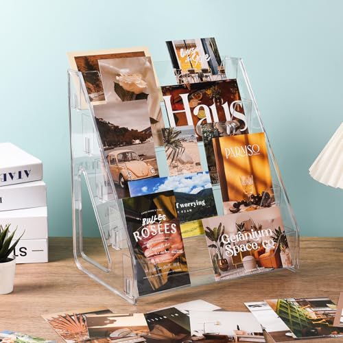 CELSOL Upgraded 5 Tier Acrylic Card Display Stand, Clear Display for Greeting Cards, Sports Cards, Postcards, Stickers & Brochures, Easy Snap-On, Increased Height & Thickness for Better Presentation - size: 5 Tier 1 Pack