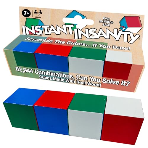 Instant Insanity Wood, Brain Teaser Puzzle, by Winning Moves Games USA | High Quality Wood Cubes, 82,944 Combinations, 1 Player