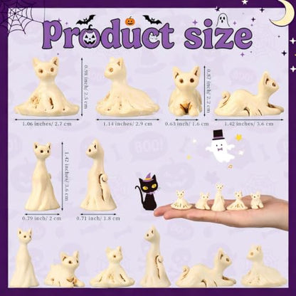 Soulchen 50 Pcs Halloween Mini Resin Figures Bulk Resin Ghost Cat Figures | Ghost Cat Figurines for Hide Games, Party Bag Fillers, Craft Projects, Tiny Halloween Decorations and Gift Supplies - style: Ghost Cat