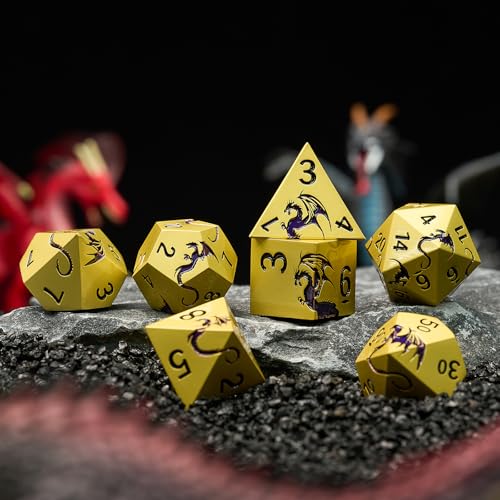 Metal Dice Set, Piece Zinc Alloy Dragon DND Dice,Bronze Purple | Complete polyhedral dragon dice set with easy-to-read numbers and a magnetic gift box for DND players and collectors. - color: Bronze Purple