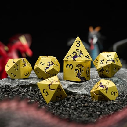 Metal Dice Set, Piece Zinc Alloy Dragon DND Dice,Bronze Purple | Complete polyhedral dragon dice set with easy-to-read numbers and a magnetic gift box for DND players and collectors. - color: Bronze Purple