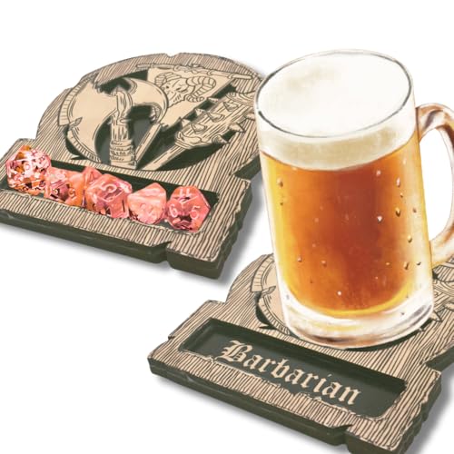 Dungeons and Dragons Dice Tray Coaster - DND Accessories - D&D Game Room Decor - Cute Wood Drink Coasters - Dungeons and Dragons Starter Set Gift - DND Miniatures Dice Tower -Set of 1 Barbarian Class - color: Barbarian