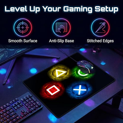 Gamepad Button Big Mouse Pad Large, Gaming Controller‌ Mouse Pad Desk Pad, Long Computer Keyboard Mouse Mat Mousepad with Non-Slip Base and Stitched Edge for Gaming and Office (×○△□, 12.6" x 10.6") - color: ×○△□, size: 12.6L x 10.6W inches