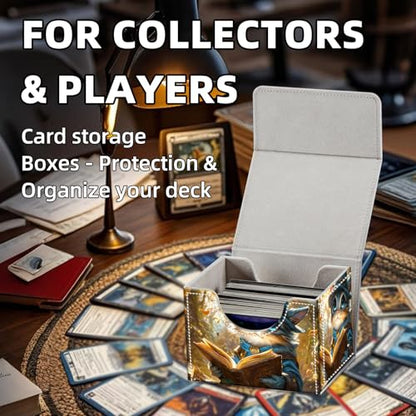 Trading Card Storage Box, Holds 100+ for MTG Cards, PU Leather with Magnetic Closure, Little Mage Cat Reading in Woods Durable Deck Box for Magic the Gathering, Trading Card Games - color: Little Mage Cat Reading in Woods