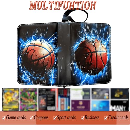 400 Pocket Zippered Basketball Card Binder, 4-Pocket Trading Card Album with 50 Removable Sleeves, PU Leather Waterproof Sports Card Holder for NBA Basketball Cards Storage Display Case Gift - color: Basketball