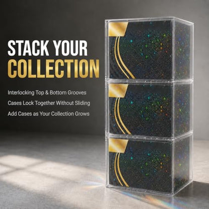 PKMN Booster Box Acrylic Display Case w/ Holographic Foil | Shiny Display Box for TCG Packs & Trading Cards Collections | 5mm Ultra Thick Protector Case + N52 Magnet - Iridescent Holographic Stars
