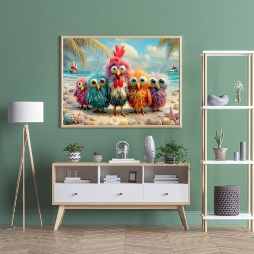 Puzzles for Adults 500 Pieces, Chicken Jigsaw Puzzles - Beach Bunch, Impossible Beach Puzzles for Seniors Family, 20.47x14.96 inches, 1:1 Poster, Letter on The Back