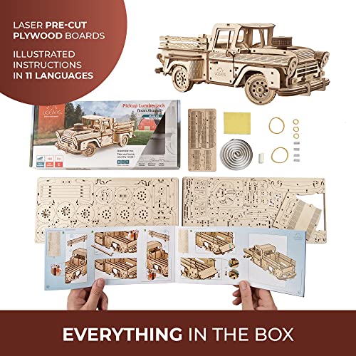 UGEARS Wooden 3D Puzzles for Adults - Pickup Lumberjack Model Car Kits 3D Puzzle Adult Crafts - Mechanical Wooden Model Kits for Adults Retro Chevrolet 3100 Inspired - style: Pickup Lumberjack