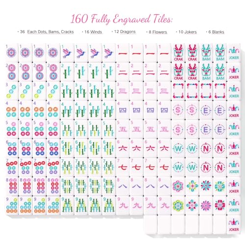 American Mahjong Game Set, 160 Pink Layered Mah Jong Tiles with Tile Bag, Gift-Ready Storage Box, 4 Dice with Pouch, Mahjong Travel Tiles Set, Western Mah Jongg, Majong, Majiang - color: Pink-2