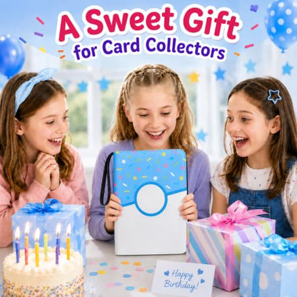 4 Pocket Card Binder 400 Card Holder Album, Blue Donut Trading Cards Holder Zipper Binder for Girl Teen Collection (Blue Donut, 400 Pocket) - color: Blue Donut, size: 400 Pocket