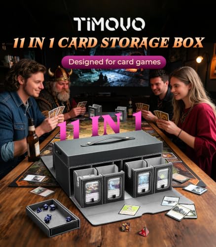 TiMOVO MTG Commander Deck Box, 11-in-1 Modular for TCG/PTCG, Black Gray | 8-Deck Card Storage Case and 3 Dice Trays, Holds 1760+ Single-Sleeved Cards, Display Window, Carry handle - color: Black Gray