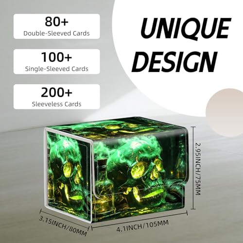 Trading Card Storage Box, Holds 100+ for MTG Cards, PU Leather with Magnetic Closure, Glowing Poison Skull Potion Durable Deck Box for Magic the Gathering, Trading Card Games - color: Glowing Poison Skull Potion