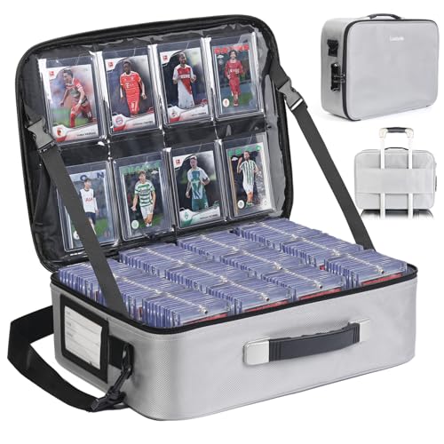 Luxtude Trading Card Storage Box w/Adjustable Dividers, Large Top Loader Card Storage w/Combination Lock, Baseball Sports Cards Case for Toploaders, MTG Carrying Case for Pokemon/TCG/YuGiOh (Silver) - color: Silver, size: Large