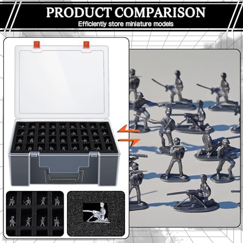 2 Pcs Miniature Storage Figure Case 144 Slot Sturdy Figurine Miniature Carrying Case with 3 Foam Layer (2 Pre Cut Trays 1 Pick Pluck Tray) Compatible with Wargame(Clear, Black) - color: clear, black