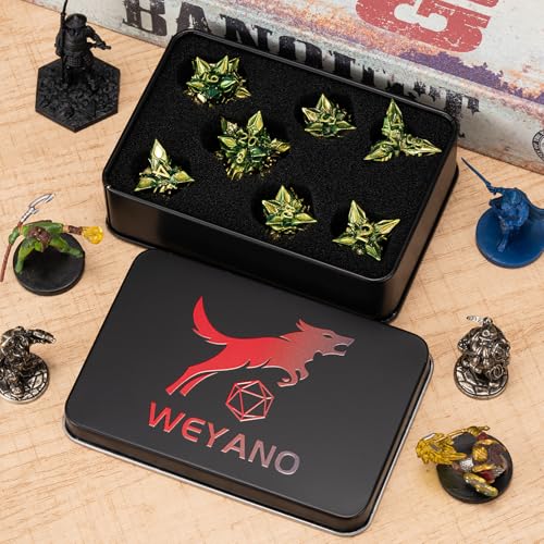 DND Dice Set Metal,Polyhedral D&D Metallic Heterotypic D and D Dice with Cracks for Dungeons and Dragons RPG TTRPG 7-Die Set with Gift (Heterotypic, Heterotypic-Green) - color: Heterotypic-green, style: Heterotypic