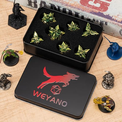 DND Dice Set Metal,Polyhedral D&D Metallic Heterotypic D and D Dice with Cracks for Dungeons and Dragons RPG TTRPG 7-Die Set with Gift (Heterotypic, Heterotypic-Green) - color: Heterotypic-green, style: Heterotypic