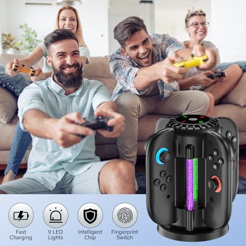 Switch-2-Joycon-Charger - Charging Dock for 2025 Nintendo Switch 2 JoyCon Controllers, Magnetic & Bubble LED Light, Fast Charging Station for Nintendo Switch2 Joy-con 2 Controllers Accessories, Black - color: Black
