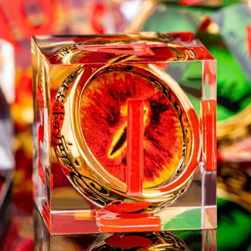 Magic Golden Ring DND Dice Set Sharp Edge Red Gaze Eye Resin Dice with Box, for use with RPG D&D Tabletop Games Lord D and D Polyhedral Dice Set - color: Ring -Eye-red Numbers
