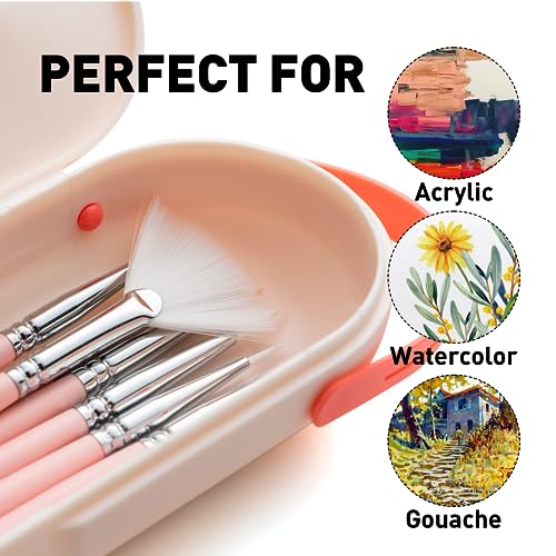HIMI Paint Brushes Set 8 Pcs for Acrylic Oil Gouache Paint，2 Flat & 2 Round & 2 Liner &1 Filbret &1 Fan, 8pcs Brushs, Interesting Designed Nice Gift for Art hobbyist Beginners Artists (Pink,8Pcs) - color: 8pcs-pink
