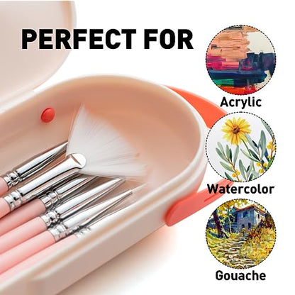 HIMI Paint Brushes Set 8 Pcs for Acrylic Oil Gouache Paint，2 Flat & 2 Round & 2 Liner &1 Filbret &1 Fan, 8pcs Brushs, Interesting Designed Nice Gift for Art hobbyist Beginners Artists (Pink,8Pcs) - color: 8pcs-pink