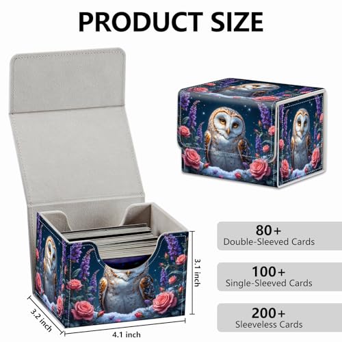 Strong Magnet for TCG MTG Commander Deck Box Playing Card Case MTG Deck Box Creative Pattern Trading Card Storage Box for Collectible Games, Cute Owl Purple Violet - color: Cute Owl Purple Violet