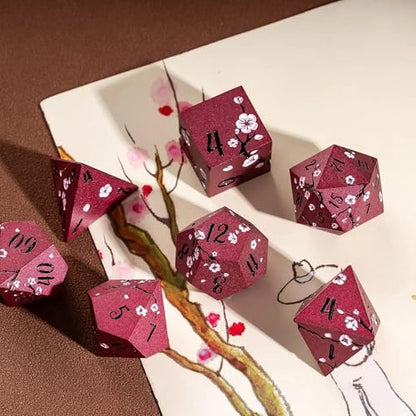 UDIXI Metal Dice Set D&D, 7PCS Flower Solid Metal DND Dice Set Red for RPG | Pink Flower, Metal Case Packaging, Heavy Metal Dice, D&D Gift, for Dungeons and Dragons Role Playing Games Tabletop Games - color: Red-black