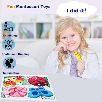 Wooden Chunky Jigsaw Puzzles for 18-24 Months Baby Toddlers Girls Boys Jumbo Base Puzzle Ages1-3 Popular Gifts for Toddler 1+ Year Old - color: Insect