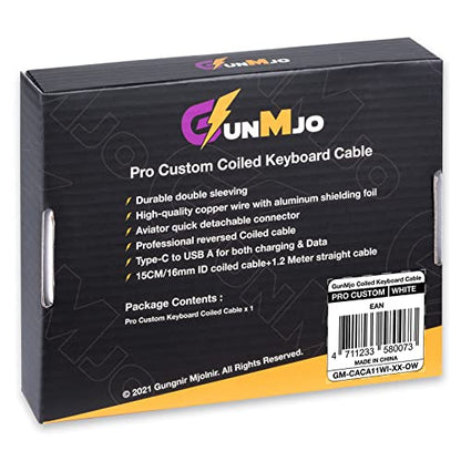 GUNMJO Pro Custom Coiled USB C Cable for Gaming Keyboard, Double-Sleeved Mechanical Keyboard Cable with Detachable Metal Aviator, 1.5M USB-C to USB-A, White Color
