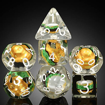 Hamburger Dungeons and Dragons Dice, DNDND 7PCS Resin DND Dice Set with Velvet Bag for D&D Role Playing Games and Tabletop Games（Hamburger - color: Hamburger