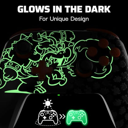 PDP REMATCH GLOW Wireless Nintendo Switch Pro Controller, Full Motion Controls – Licensed for Nintendo Switch. & Lite & OLED Model, Rechargeable Battery Power, Glow in the Dark: Blackout Bowser - color: Bowser