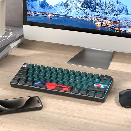 Portable 60% Mechanical Gaming Keyboard Blue/Black, Blue LED Backlit Wired Key Board with Red Switch, Compact 61 Keys Mini Office Keyboards for Laptop PC (61 Soundwave A/Red Switch) - color: 61 Soundwave A/Red Switch