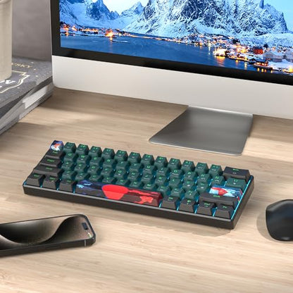 Portable 60% Mechanical Gaming Keyboard Blue/Black, Blue LED Backlit Wired Key Board with Red Switch, Compact 61 Keys Mini Office Keyboards for Laptop PC (61 Soundwave A/Red Switch) - color: 61 Soundwave A/Red Switch
