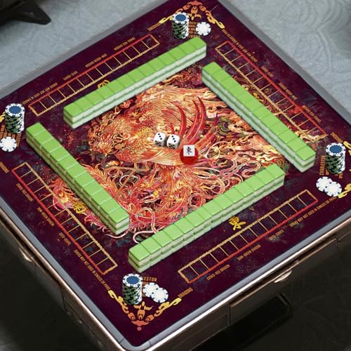 Mahjong Mat,Non-Slip and Noise Reducing Portable Mahjong Accessories | 31.5" x 31.5" with a Carrying Bag,Game Table Mat for Board Games, Card Games, Dominoes - color: Phoenix
