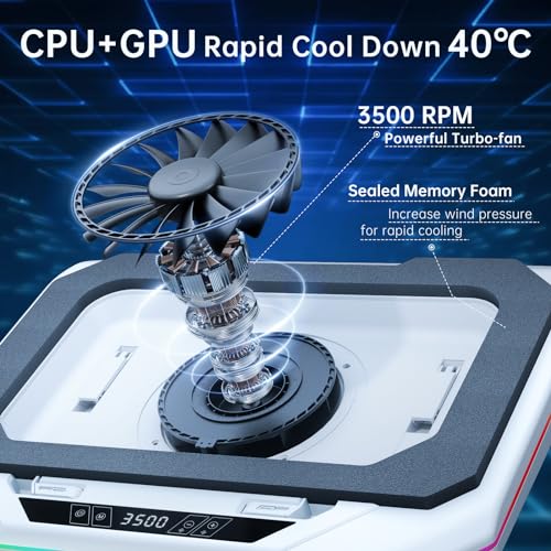 Gaming Laptop Cooling Pad with 3500 RPM Powerful Turbofan, RGB Laptop Cooler Stand with 3 USB Ports, Ergonomic Adjustable Height Laptop Fan for 12-19 Inch Notebooks, Office & Gaming
