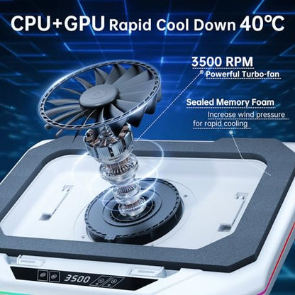 Gaming Laptop Cooling Pad with 3500 RPM Powerful Turbofan, RGB Laptop Cooler Stand with 3 USB Ports, Ergonomic Adjustable Height Laptop Fan for 12-19 Inch Notebooks, Office & Gaming