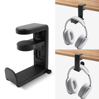 No Drill Under Desk Headphone Hanger, 360 Degree Rotatable Foldable Headset Stand Holder