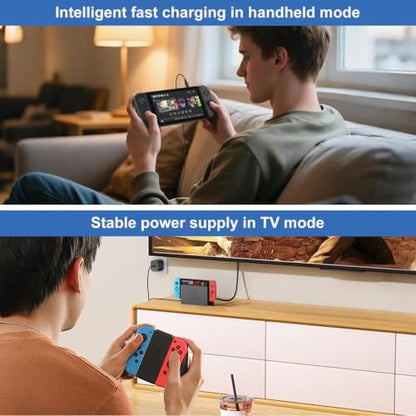 Switch 2 Charger - 60w Charger for Nintendo Switch 2/1，20V 3A PD3.0 Fast Charging Power Supply with 6.6FT USB C Cord Compatible with Switch/OLED/Lite/Steam Deck - Support 4K TV Mode