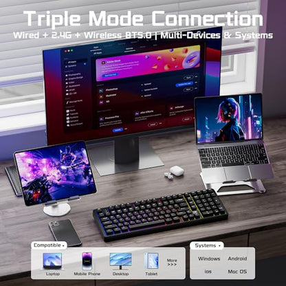 LEOBOG HI98C Pro Wireless Mechanical Gaming Aluminum Keyboard with Num Pad | Tri-Mode Wired/2.4G/BT5.0, Gasket Mount, Hot Swappable, RGB Backlit, Black Custom Creamy Keyboard for PC Gaming & Office - color: Black