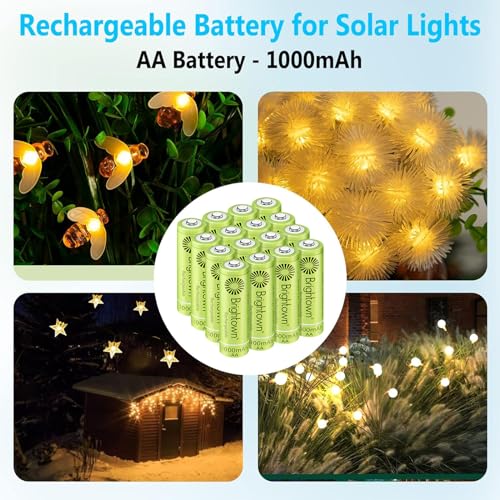 Brightown 12-Pack Rechargeable AA Batteries - 1000mAh 1.2V NiMH High Capacity Batteries - Ideal for Solar Lights & Home Devices, Recharge up to 1000x Times, Pre-Charged - size: 12 PC AA 1000mAh