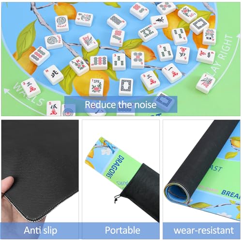 TIASUSAN American Mahjong Learning Mat (33” x 33”) with Black Carrying Bag, Blue and Green, Anti-Slip, Noise-Reducing, Mahjong Mat for Table - color: Blue and Green