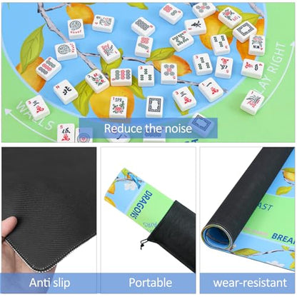 TIASUSAN American Mahjong Learning Mat (33” x 33”) with Black Carrying Bag, Blue and Green, Anti-Slip, Noise-Reducing, Mahjong Mat for Table - color: Blue and Green