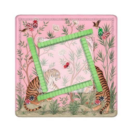 Mahjong Mat 31.5" x 31.5" Print Peonies Trees Bamboo Palms Tigers Chinoiserie Style Non-Slip Noise Reduction Mahjong Tiles Table Cover for Dominoes Poker Card Board and Tile Games - color: Color2