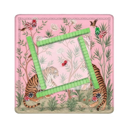 Mahjong Mat 31.5" x 31.5" Print Peonies Trees Bamboo Palms Tigers Chinoiserie Style Non-Slip Noise Reduction Mahjong Tiles Table Cover for Dominoes Poker Card Board and Tile Games - color: Color2