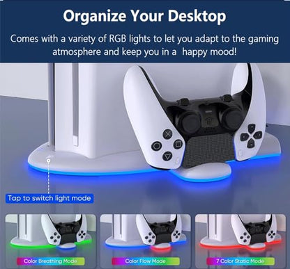 PS5 Slim Cooling Station with RGB LED Charging Dock - 3-Level Fan Cooling, Dual PS5 Controller Charger
