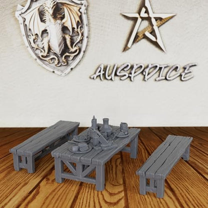 Unpainted Dining Set DND Miniature, Fantasy Tabletop Gaming Scenery, Compatible with Dungeons and Dragons,TTRPG Games, RPG Accessory for Tavern/Inn Scenarios-AS604