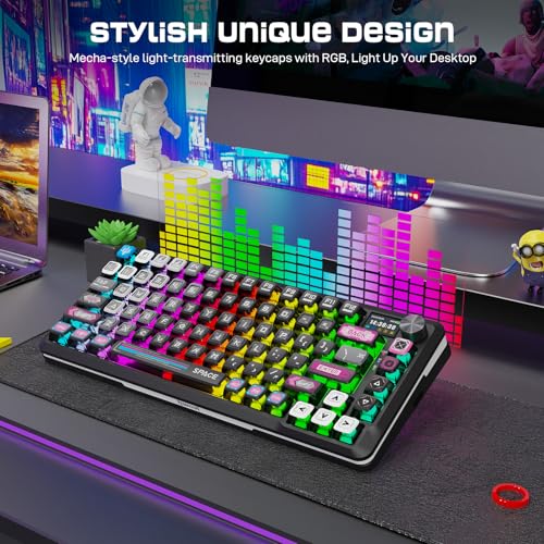 Redragon Wireless Mechanical Gaming Keyboard - Gasket-Mounted RGB Backlit, Custom Keys, 3-Mode(Bluetooth/2.4G/USB), Hot-Swap Pre-Lubed Switches, Screen & Control Knob - Cyber Mecha Style, Plasma Arc - color: Plasma Arc